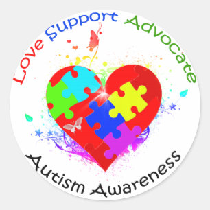 Autism Puzzle on Heart Classic Round Sticker