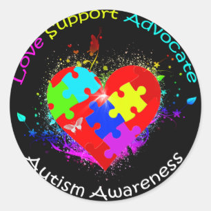 Autism Puzzle on Heart Classic Round Sticker