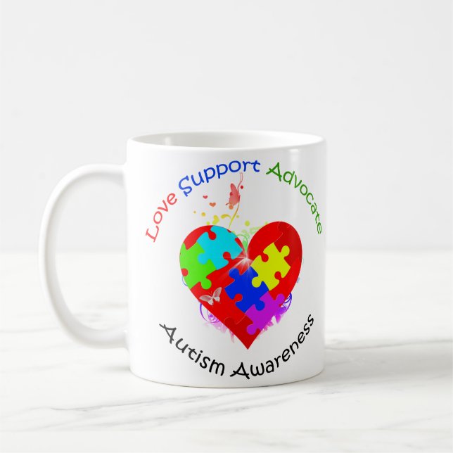Autism Puzzle on Heart Coffee Mug (Left)
