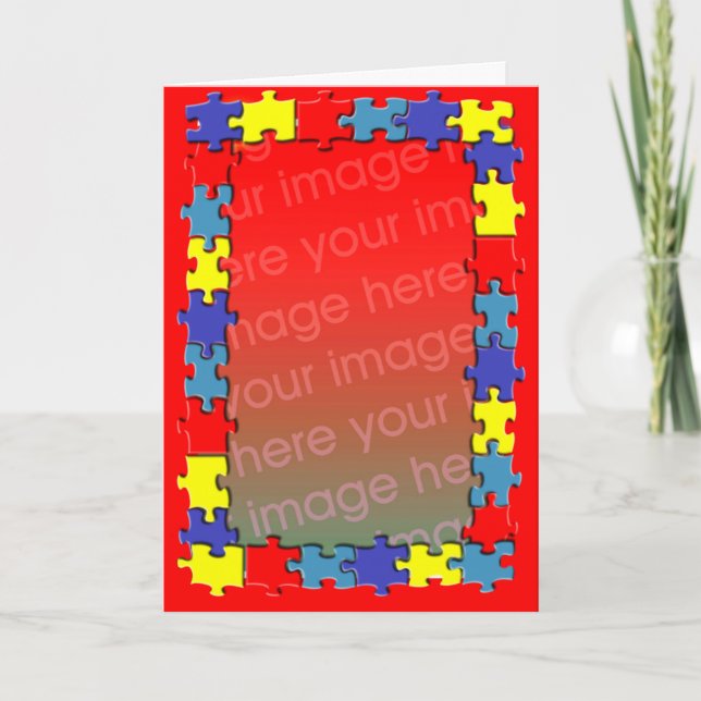 Autism Puzzle Photo Frame Greeting Card (Front)