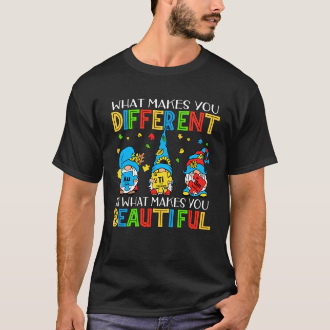 Autism Puzzle Piece Gnomes  Different Beautiful Au T-Shirt (Front)