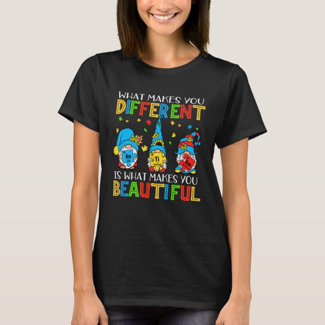 Autism Puzzle Piece Gnomes  Different Beautiful Au T-Shirt (Front)