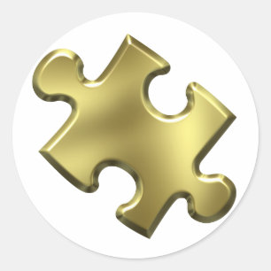 Autism Puzzle Piece Gold Classic Round Sticker