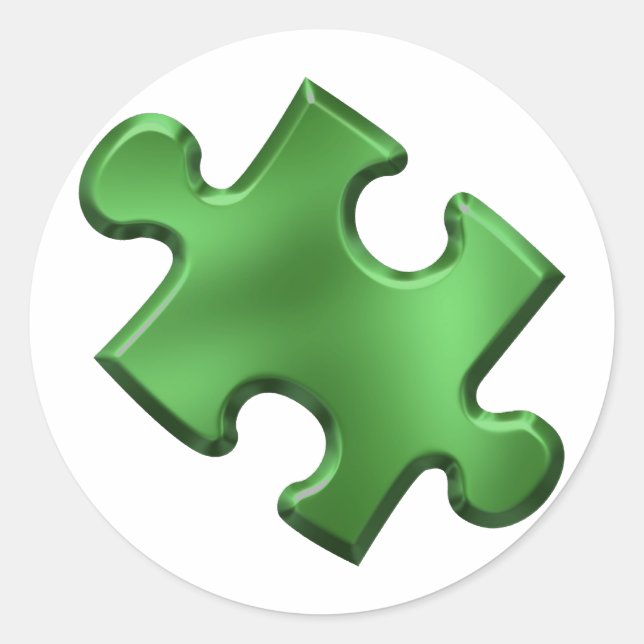 Autism Puzzle Piece Green Classic Round Sticker (Front)