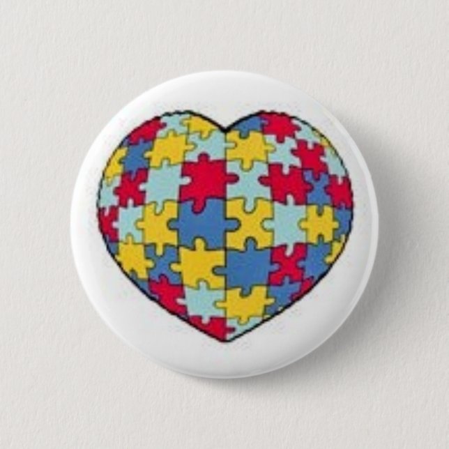 Autism puzzle piece heart 6 cm round badge (Front)