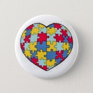 Autism puzzle piece heart 6 cm round badge