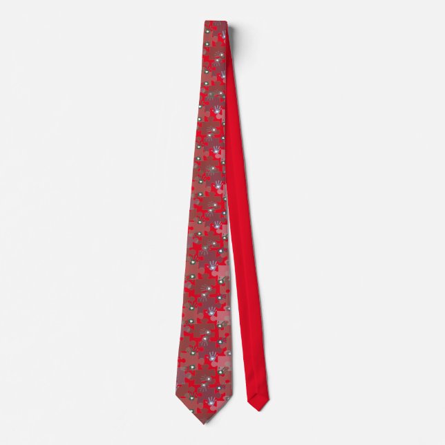Autism Puzzle Pieces and Hands Red Tie (Front)