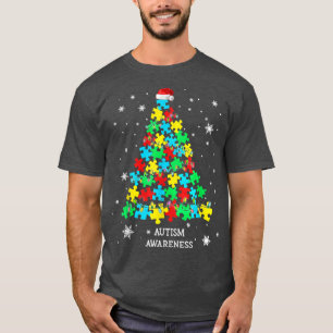 Autism Puzzle Pieces Christmas Tree Xmas Lights Su T-Shirt