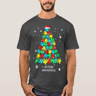 Autism Puzzle Pieces Christmas Tree Xmas Lights Su T-Shirt