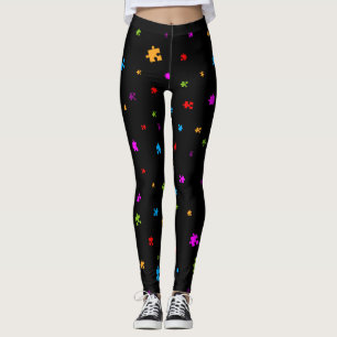 Autism Puzzle Pieces on BLACK Leggings