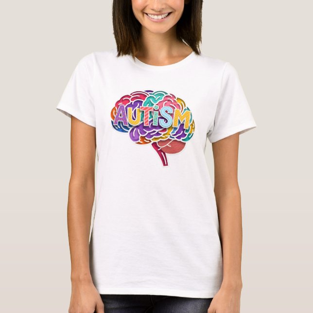 Autism Rainbow Neurodiverse Brain Typography ADHD T-Shirt (Front)