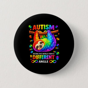Autism rainbow sloth seeing the world from a 6 cm round badge
