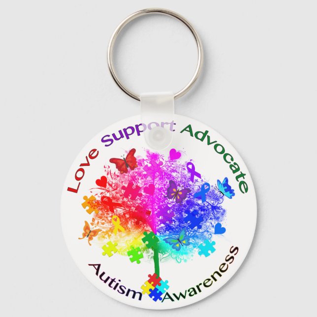 Autism Rainbow Tree Key Ring (Front)
