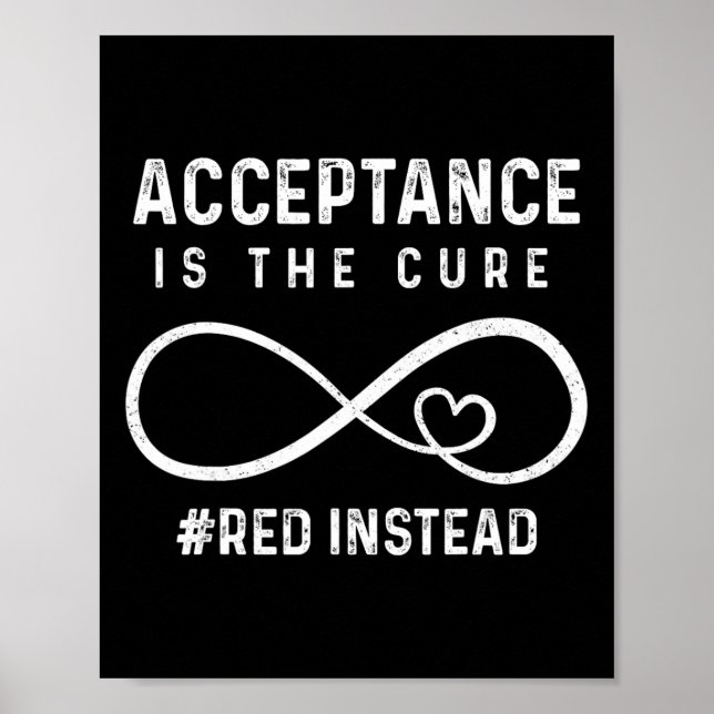 Autism - Red Instead - Acceptance Is The Cure #red Poster (Front)