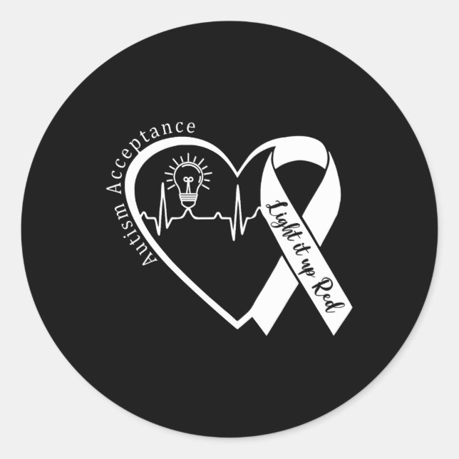 Autism - Red Instead - Acceptance Not Awareness #r Classic Round Sticker (Front)