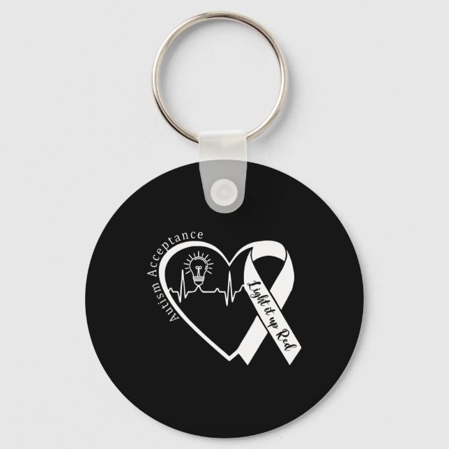 Autism - Red Instead - Acceptance Not Awareness #r Key Ring (Front)