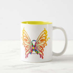 Autism Ribbon Butterfly Two-Tone Coffee Mug