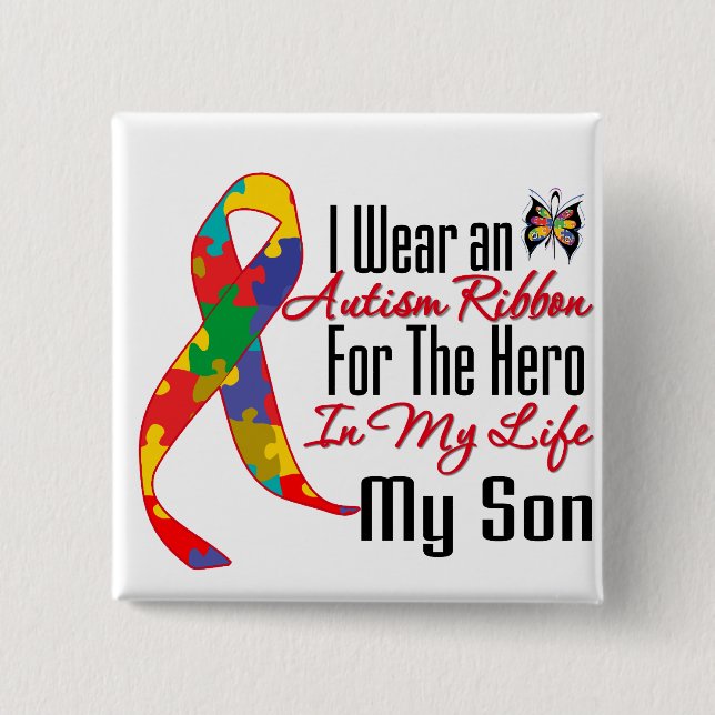 Autism Ribbon Hero in My Life My Son 15 Cm Square Badge (Front)