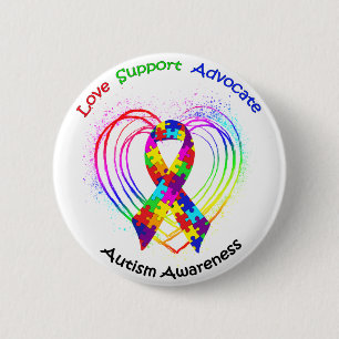 Autism Ribbon on Heart: 6 Cm Round Badge