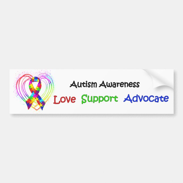 Autism Ribbon on Heart Bumper Sticker (Front)