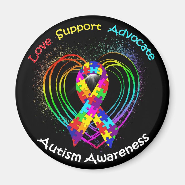 Autism Ribbon on Heart: Magnet (Front)