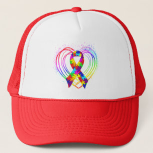 Autism Ribbon on Heart: Trucker Hat