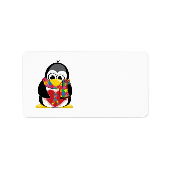 Autism Ribbon Penguin Scarf Label (Front)