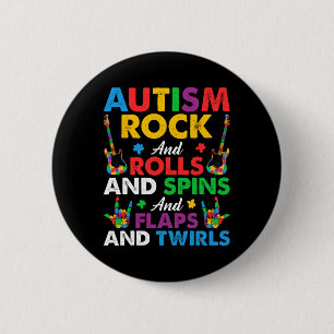 Autism Rock Roll Spin Twirls Guitar Puzzle Neurodi 6 Cm Round Badge