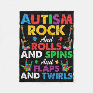 Autism Rock Roll Spin Twirls Guitar Puzzle Neurodi Fleece Blanket