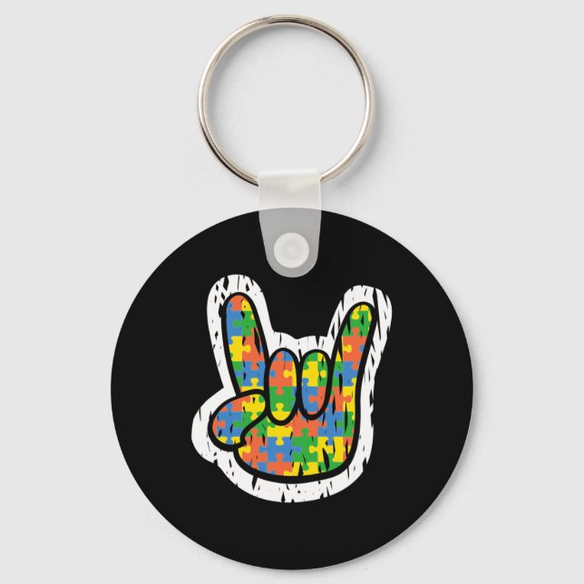 Autism Rocking Hand Disabilities Month  Key Ring (Front)