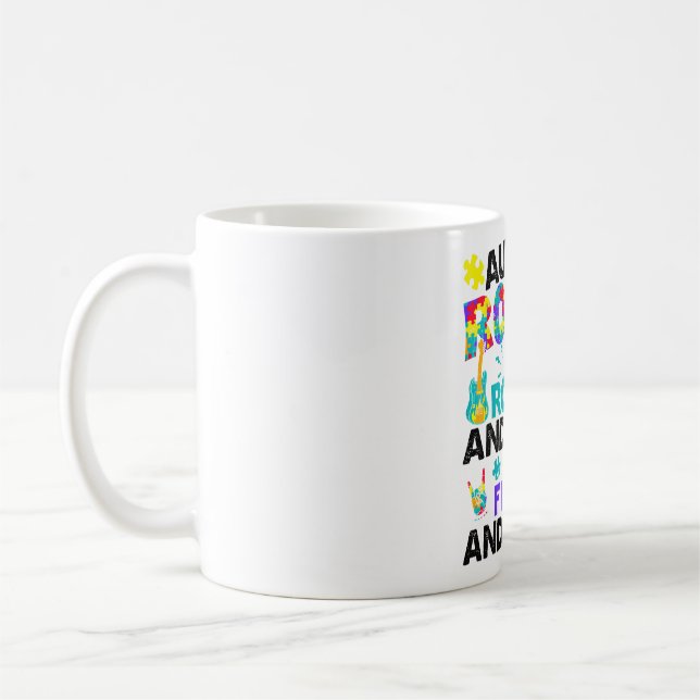 Autism Rocks And Rolls Funny Autism Awareness Mont Coffee Mug (Left)