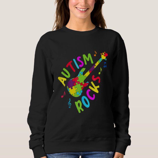 Autism Rocks Autism Awareness Guitar Puzzle Pieces Sweatshirt (Front)