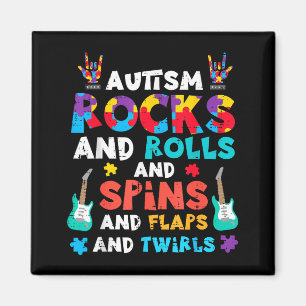 Autism Rocks Rolls Spins Flaps Awareness Boys Kids Magnet