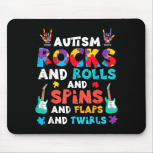 Autism Rocks Rolls Spins Flaps Awareness Boys Kids Mouse Pad