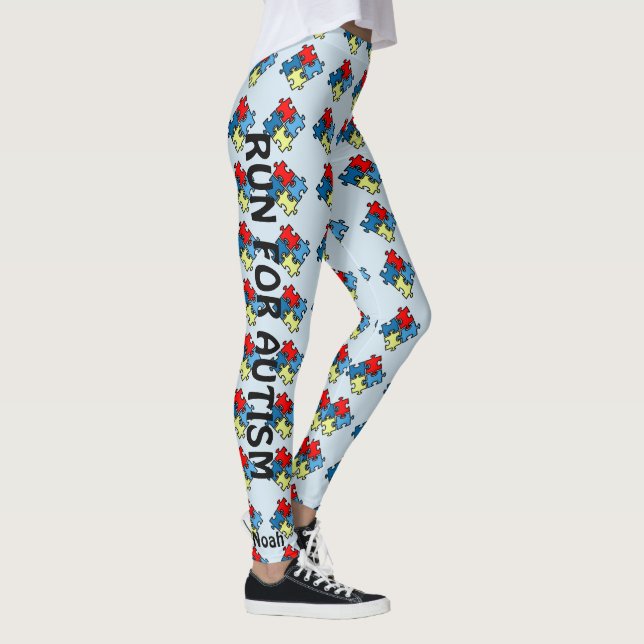 Autism Running Leggings Puzzle Blue Pants Warrior (Right)