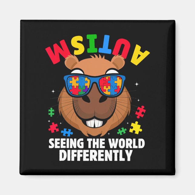 Autism Seeing The World Differently Awareness Capy Magnet (Front)