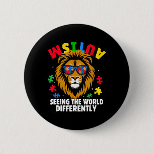 Autism Seeing The World Differently Awareness Lion 6 Cm Round Badge