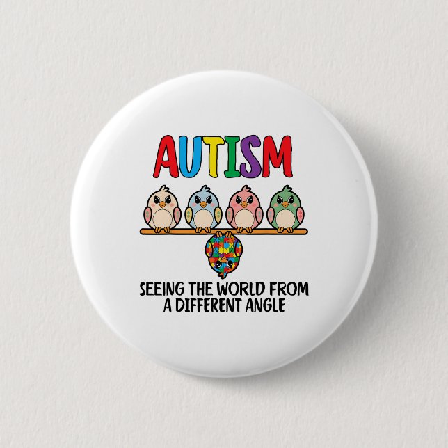 Autism Seeing The World From A Different Angle Owl 6 Cm Round Badge (Front)