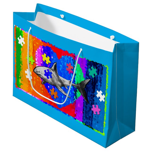 Autism Shark Large Gift Bag (Front Angled)