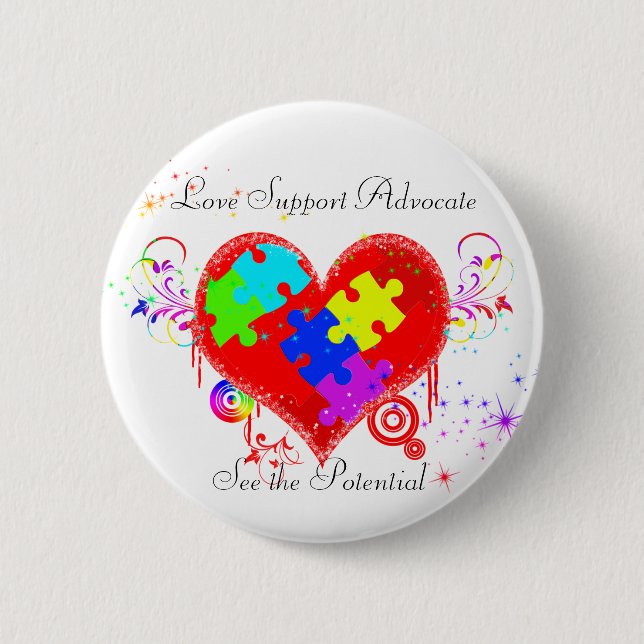 Autism Shining Heart 6 Cm Round Badge (Front)