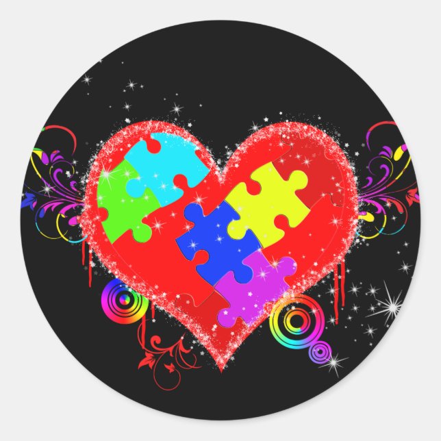Autism Shining Heart Classic Round Sticker (Front)