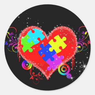 Autism Shining Heart Classic Round Sticker