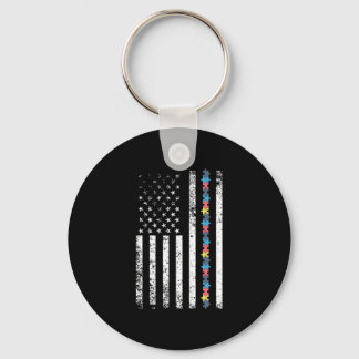 Autism Shirt American Flag Puzzle Key Ring
