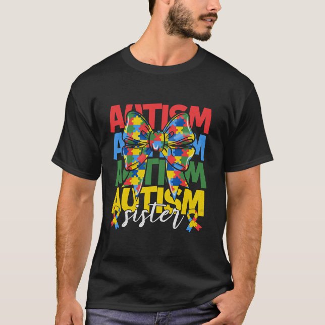 Autism Sister Coquette Bow Cute Autism Awareness T-Shirt (Front)