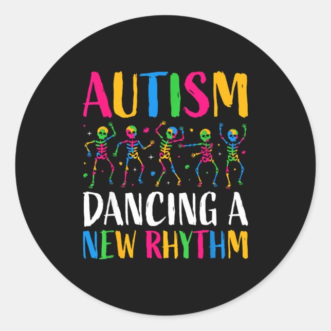 Autism Skeleton Dancing Rhythm Autism Classic Round Sticker (Front)