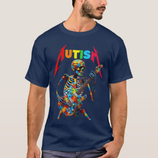 Autism Skeleton Guitar Player Rock Music Autism Aw T-Shirt