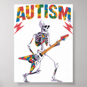 Autism Skeleton Guitar Rock Music Lover Autism Awa Poster