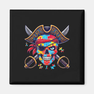 Autism Skeleton Pirate Skull Halloween Mens Womens Magnet