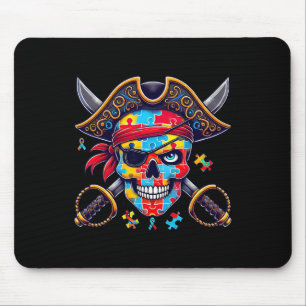 Autism Skeleton Pirate Skull Halloween Mens Womens Mouse Pad