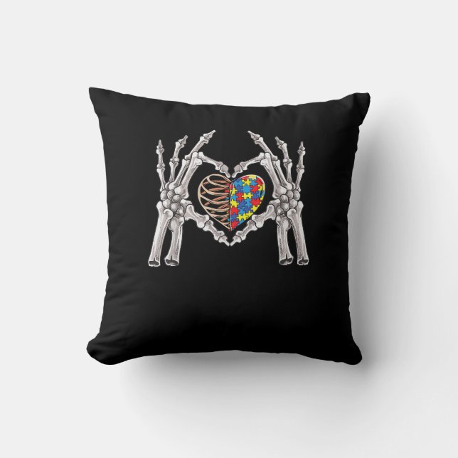 Autism Skull Hand Puzzle Piece Heart Creative Cushion (Front)